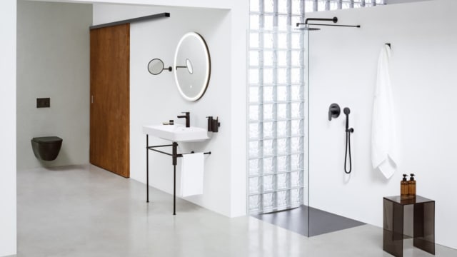 A monochrome modern wetroom.